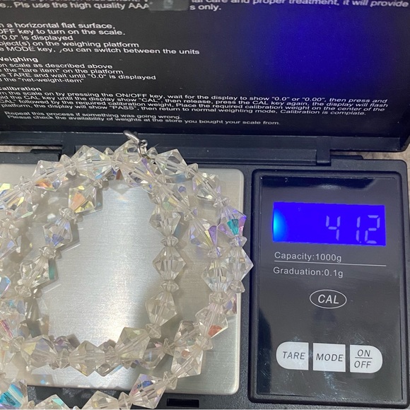 Vintage Clear Aurora Borealis AB Crystal  Diamond-shaped Beaded Necklace - Picture 7 of 11